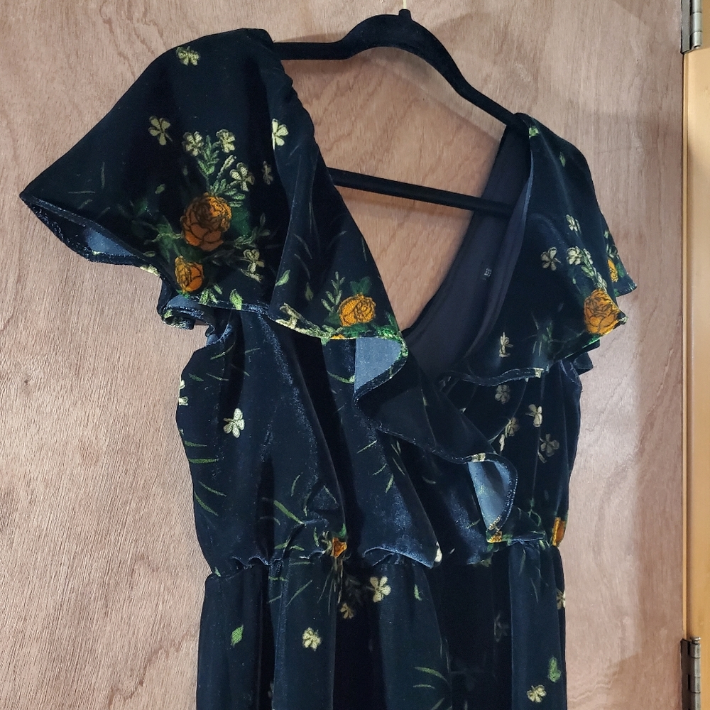 Zara Basic Soft Polyester Floral Dress (Black) - image 2